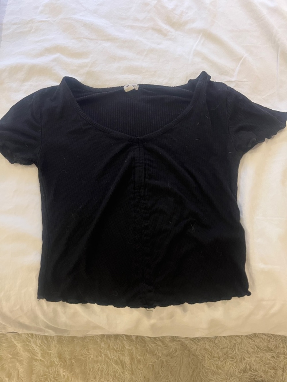 Garage Black Ribbed Scoop-Neck Short Sleeve Top